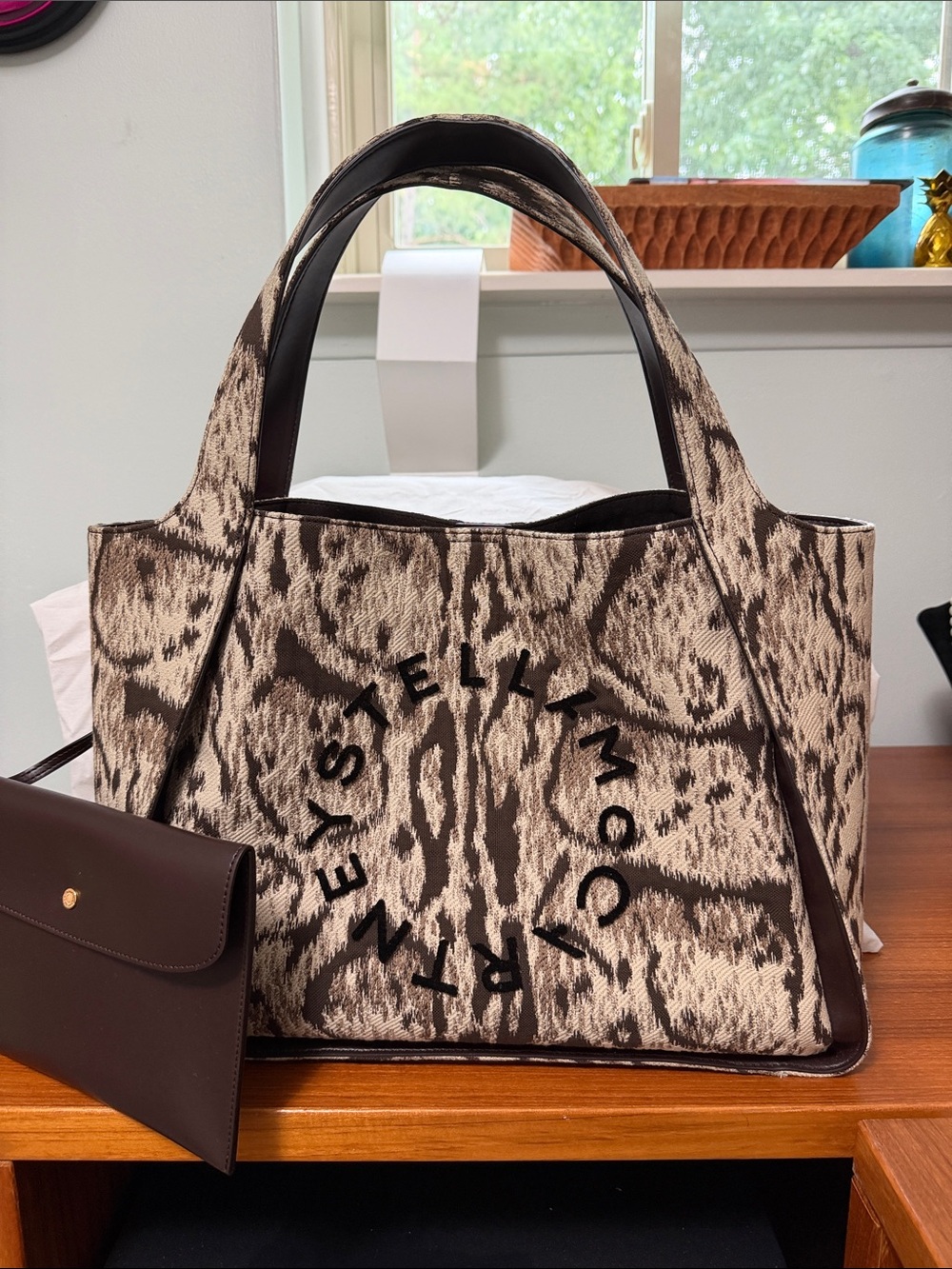 Stella McCartney Brown & Cream Printed Logo Tote
